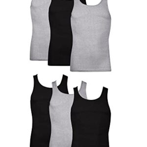 Hanes Men's Cotton Tank Undershirts Pack, Moisture-Wicking Ribbed Tanks, lightweight, Black/Grey Assorted 6-pack, Medium