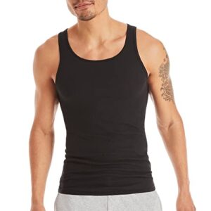 Hanes Men's Cotton Tank Undershirts Pack, Moisture-Wicking Ribbed Tanks, lightweight, Black/Grey Assorted 6-pack, Medium