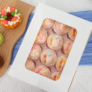 Moretoes 8 Pcs Cupcake Boxes, 12 Count White Cupcake Boxes with Windows and Inserts to Fit 12 Cupcakes Muffins or Pastries, 100 Cupcake Baking Cups and Ribbon