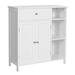 vasagle bathroom floor, freestanding storage cabinet with drawer, 3 open compartments, adjustable shelves, 11.8 x 29.5 x 31.5 inches, matte white ubbc142w01