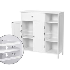 VASAGLE Bathroom Floor, Freestanding Storage Cabinet with Drawer, 3 Open Compartments, Adjustable Shelves, 11.8 x 29.5 x 31.5 Inches, Matte White UBBC142W01