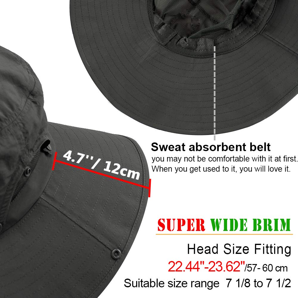 Cooltto Wide Brim Sun Hats with Waterproof Breathable for Fishing, Hiking, Camping，for Men Women Kids Dark Grey