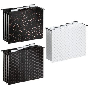 y yoma 12 pack decorative hanging file folders letter size rose gold file folder pretty hanging folder organizer for filing cabinet office home with 1/5-cut adjustable tabs, 3 black foil design