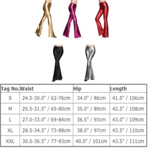 Women Retro 70s Disco Dance Party Shiny Metallic Flare Leggings Slim Fit High Waist Bell Bottom Long Wetlook Hippie Pants Wide Leg Bootcut Palazzo Glam Yoga Vintage Fall Trousers Hot Pink M