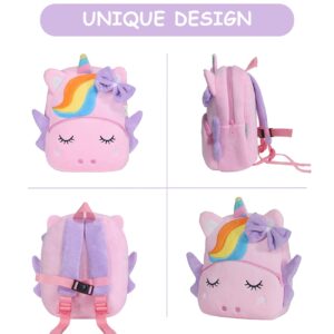 VASCHY Toddler Backpack Leash, Girls Cute Plush Animal Small Daycare Backpack for Little Kids Pink Unicorn