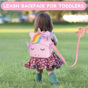 VASCHY Toddler Backpack Leash, Girls Cute Plush Animal Small Daycare Backpack for Little Kids Pink Unicorn