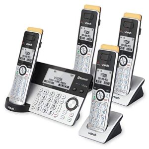 VTech IS8151-4 Super Long Range 4 Handset Cordless Phone for Home with Answering Machine, 2300 ft Range, Call Blocking, Bluetooth, Headset Jack, Power Backup, Expandable to 12 HS, Silver/Black