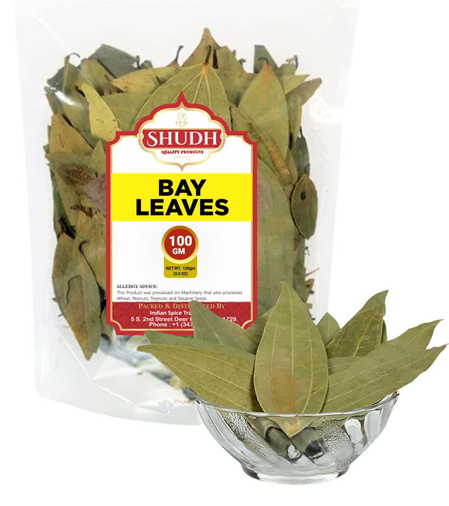 Shudh Bay Leaf (Leaves) Whole Spice Hand Selected Extra Large 3.5oz (100g) ~ All Natural | Gluten Friendly | NON-GMO | Vegan | Indian Origin (Tej Patta)