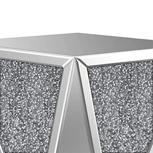 ENENE Mirrored End Table Crystal Diamond Setting Coffee Table Silver Glass Side Table Pedestal Stand for Hallway, Living Room, Corner, Bedroom, Sofa