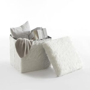 Urban Lifestyle White Mongolian Fur Collapsible Storage Ottoman with Lid, 15"x15"x15"