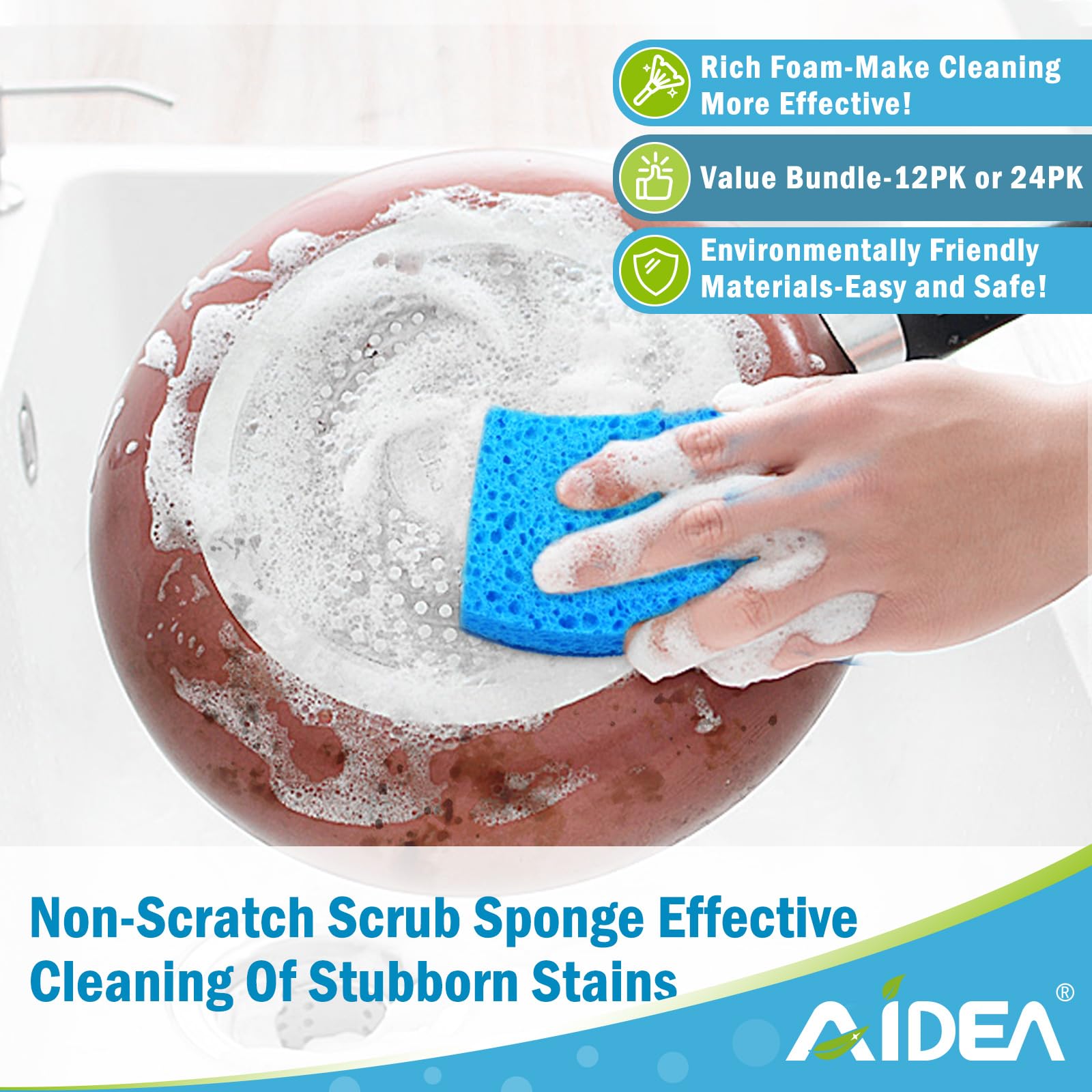 AIDEA-Brite Non-Scratch Scrub Sponge-24Count, Sponges for Dishes, Sponges Kitchen, Cleaning Sponge, Cleans Fast without Scratching, Stands Up to Stuck-on Grime, Cleaning Power for Everyday Jobs