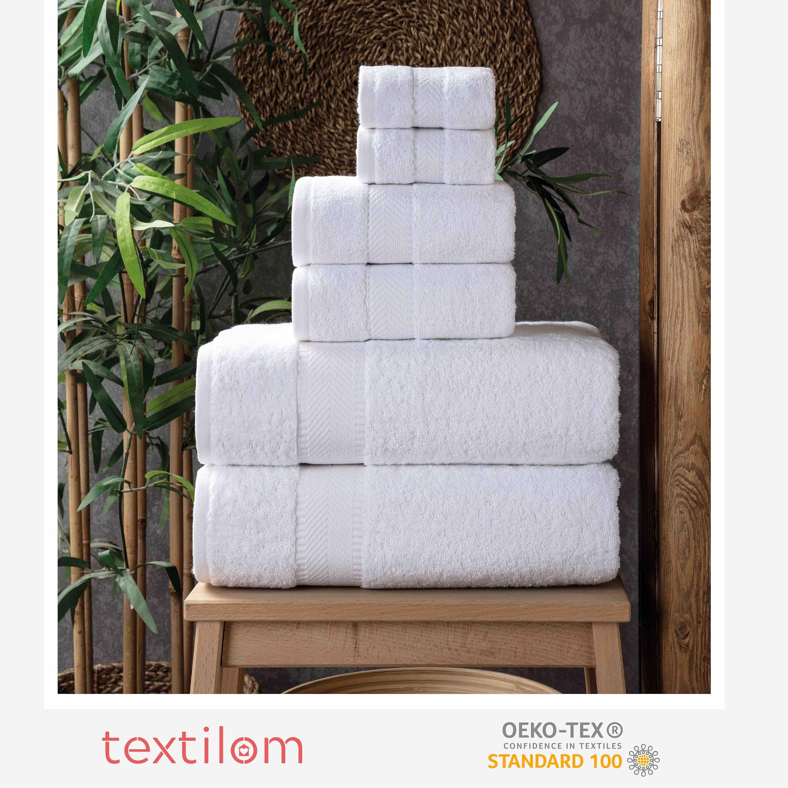 TEXTILOM 100% Turkish Cotton 6 Pcs Bath Towel Set, Luxury Bath Towels for Bathroom, Soft & Absorbent Bathroom Towels Set (2 Bath Towels, 2 Hand Towels, 2 Washcloths)- White