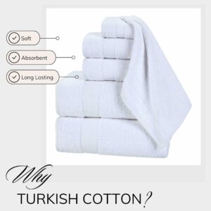 TEXTILOM 100% Turkish Cotton 6 Pcs Bath Towel Set, Luxury Bath Towels for Bathroom, Soft & Absorbent Bathroom Towels Set (2 Bath Towels, 2 Hand Towels, 2 Washcloths)- White