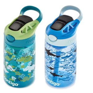 Contigo Kids Straw Water Bottle with AUTOSPOUT Lid, 14oz., 2 Pack, Dinos & Sharks