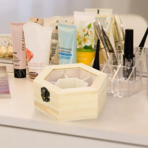 Wooden wood treasure box Jewelry Box DIY Hexagon Shape Jewelry Organizer Jewelry Case for Earrings Necklace unfinished jewelry box Jewelry wooden jewelry box