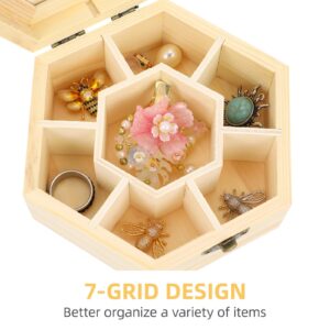 Wooden wood treasure box Jewelry Box DIY Hexagon Shape Jewelry Organizer Jewelry Case for Earrings Necklace unfinished jewelry box Jewelry wooden jewelry box