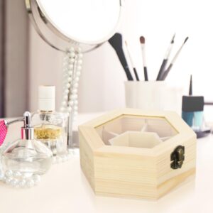 Wooden wood treasure box Jewelry Box DIY Hexagon Shape Jewelry Organizer Jewelry Case for Earrings Necklace unfinished jewelry box Jewelry wooden jewelry box