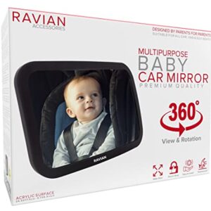 Baby Car Mirror Rear Facing Baby Essentials 100% Shatterproof Safest Clear View 360° Adjustable to All Seats and Ages Crash Tested Fully Assembled