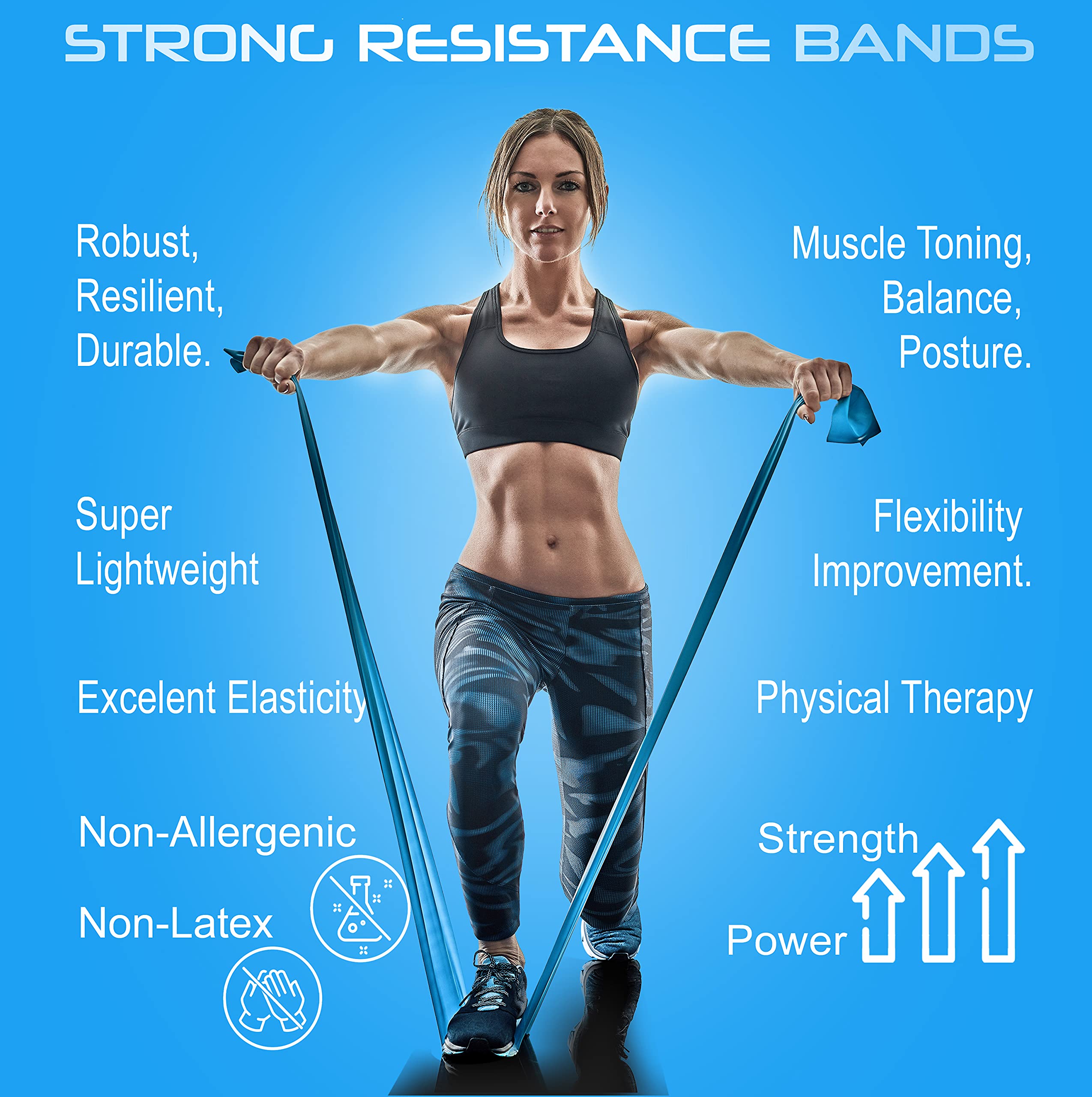 Resistance Bands Set. 5 Pack Non-Latex Physical Therapy, Professional Elastic Band. Perfect for Home Exercise, Workout, Strength Training, Yoga, Pilates, Rehab or Gym Leg Upper, Lower Body