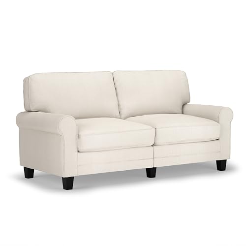 Serta Copenhagen Rolled Arm, Easy Care Polyester, Soft Pillow Back, Pocket Coil Seat Cushions, Removable Covers, Loveseat or Couch for Small Spaces, Living Rooms or Bedrooms, 73" Sofa, Buckwheat