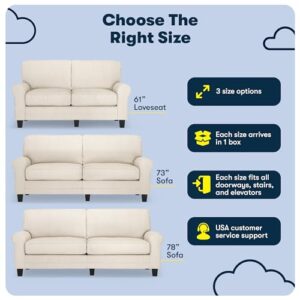 Serta Copenhagen Rolled Arm, Easy Care Polyester, Soft Pillow Back, Pocket Coil Seat Cushions, Removable Covers, Loveseat or Couch for Small Spaces, Living Rooms or Bedrooms, 73" Sofa, Buckwheat