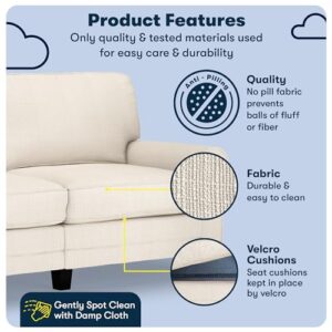 Serta Copenhagen Rolled Arm, Easy Care Polyester, Soft Pillow Back, Pocket Coil Seat Cushions, Removable Covers, Loveseat or Couch for Small Spaces, Living Rooms or Bedrooms, 73" Sofa, Buckwheat