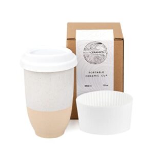 nova ceramics travel mugs - reusable coffee cup – cute coffee mugs travel coffee tumbler – microwave & dishwasher safe to go coffee mug- gifts for women men him her – 12oz - dune