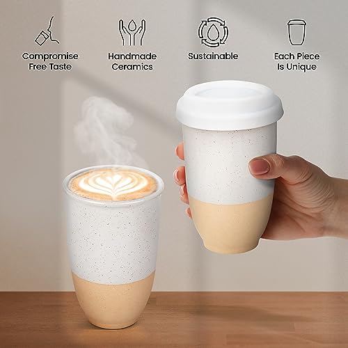 NOVA CERAMICS Travel Mugs - Reusable Coffee Cup – Cute Coffee Mugs Travel Coffee Tumbler – Microwave & Dishwasher Safe To Go Coffee Mug- Gifts For Women Men Him Her – 12oz - Dune