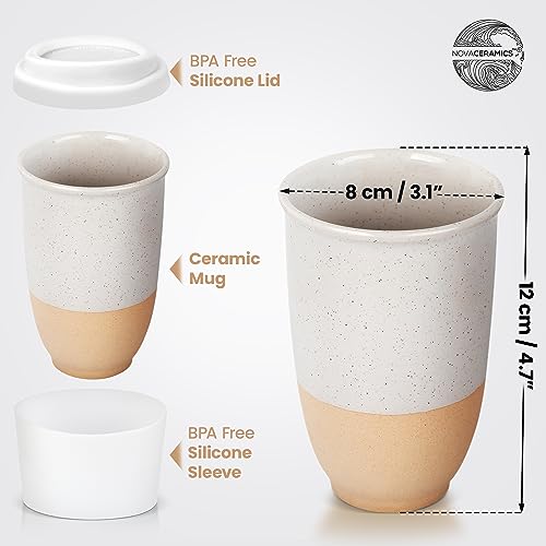 NOVA CERAMICS Travel Mugs - Reusable Coffee Cup – Cute Coffee Mugs Travel Coffee Tumbler – Microwave & Dishwasher Safe To Go Coffee Mug- Gifts For Women Men Him Her – 12oz - Dune