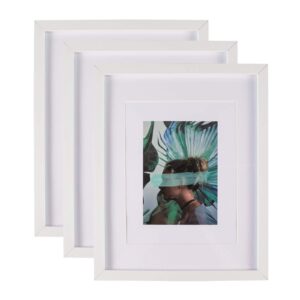 elabo 11x14 White Picture Frame (3 Pack) - High Definition Plexiglass Display Pictures 5x7,8x10 with Mat or 11x14 without Mat - Vertical or Horizontal Wall Mounting