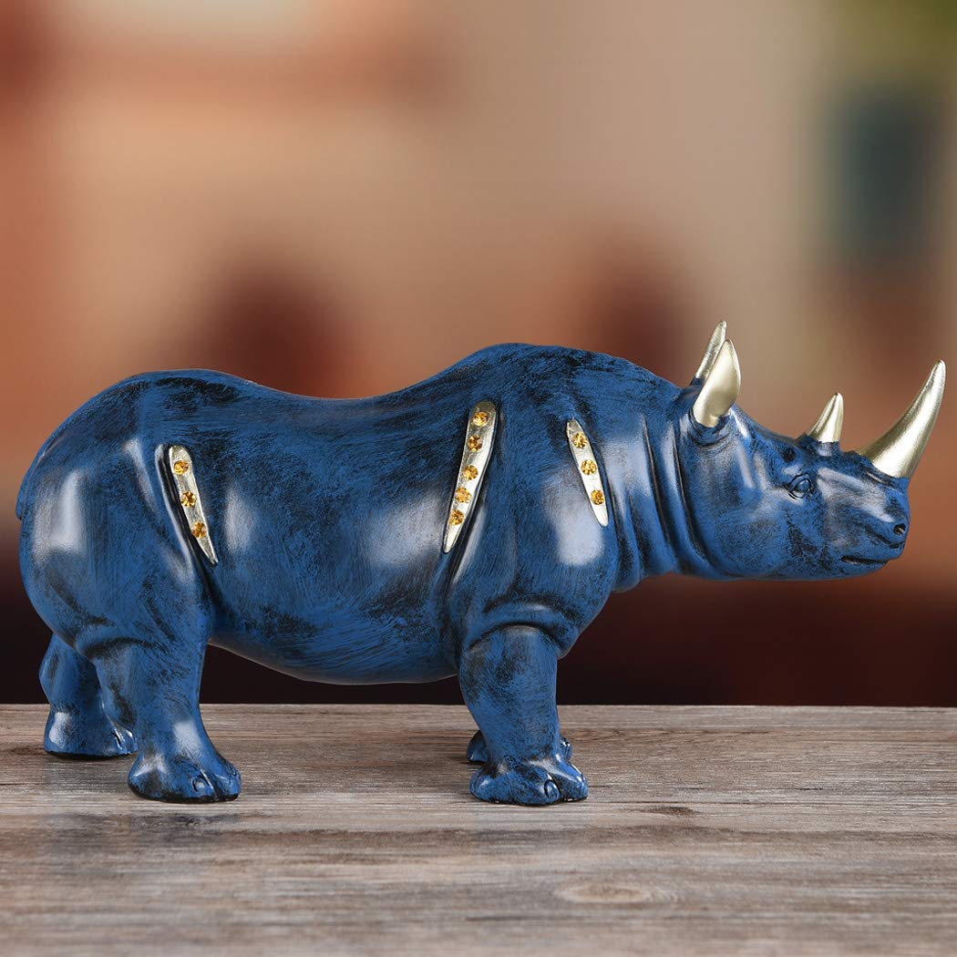 BRASSTAR Resin Blue Rhino Statue Wildlife Rino Animal Figurine Collectible 10.6" Length Gift Home Office Decor TQZDPT007