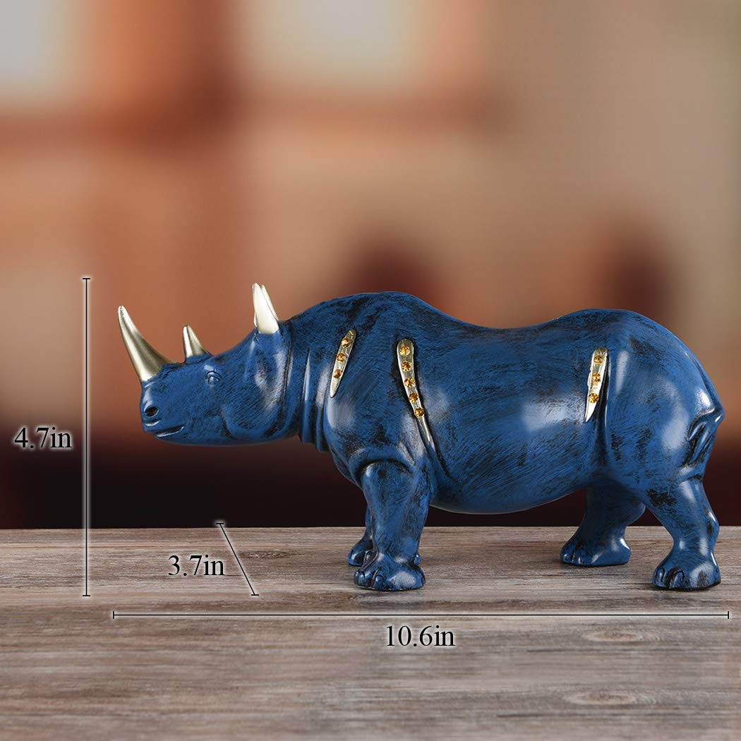 BRASSTAR Resin Blue Rhino Statue Wildlife Rino Animal Figurine Collectible 10.6" Length Gift Home Office Decor TQZDPT007