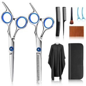 hair cutting scissors kits, 10 pcs stainless steel hairdressing shears set professional thinning scissors for barber/salon/home/men/women/kids/adults shear sets