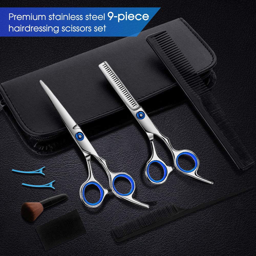 Hair Cutting Scissors Kits, 10 Pcs Stainless Steel Hairdressing Shears Set Professional Thinning Scissors For Barber/Salon/Home/Men/Women/Kids/Adults Shear Sets