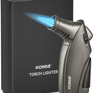 Kollea Torch Lighter, Triple Jet Flame Butane Lighter with Punch and Safety Lock, Refillable and Windproof Pocket Lighter, Cool Great Gift Idea for Men (Butane Gas Not Included)