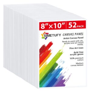 Simetufy Canvas Boards for Painting 52 Pack 8 x 10 Inch Blank Canvas Panels 100% Cotton Canvases Pre-Primed for Acrylic & Oil Paint