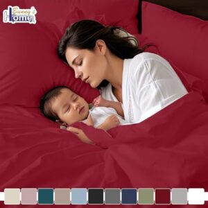 Bunny's Home Twin Sheet Set Burgundy 100% Egyptian Cotton Sheets 1000 Thread Count Sheets 4 Piece Hotel Luxury Bed Sheets Sateen Weave 17 Inch Deep Pocket Fitted Sheet, Flat Sheet & 2 Pillowcases