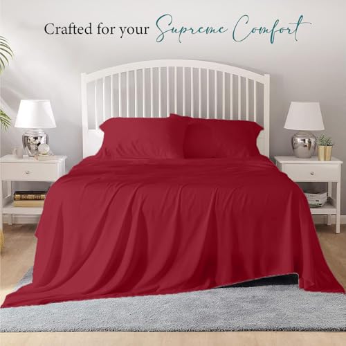 Bunny's Home Twin Sheet Set Burgundy 100% Egyptian Cotton Sheets 1000 Thread Count Sheets 4 Piece Hotel Luxury Bed Sheets Sateen Weave 17 Inch Deep Pocket Fitted Sheet, Flat Sheet & 2 Pillowcases