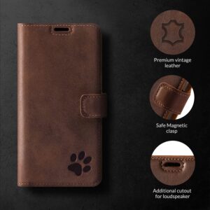 SURAZO Phone Wallet for iPhone SE (2020) case - Premium Genuine Leather Folio Cover with RFID Blocking & Kickstand - Flip case with 3 Card Slot & Paw Motif - Handmade in EU for Apple iPhone SE (2020)