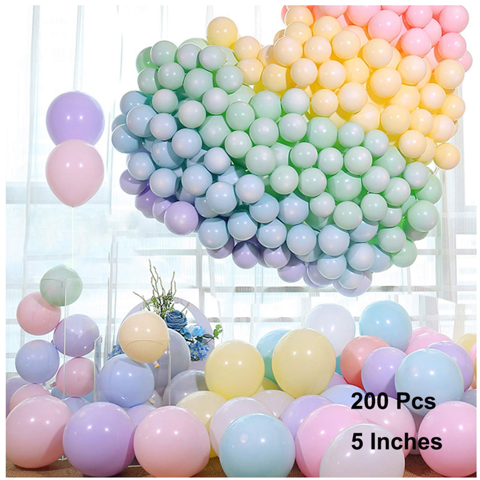 Latex Balloons Macaron Rainbow Party Balloons 5 Inch Pearlescent Helium Pastel Candy Balloons for Birthday Wedding Engagement Halloween Christmas Holiday Party Decorations Random Color 200 Pack