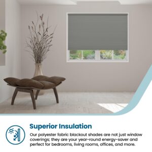 BlindsAvenue Cellular Honeycomb Cordless Shade, 9/16" Single Cell, Blackout, Antique Pewter, Size: 23.5" W x 48" H