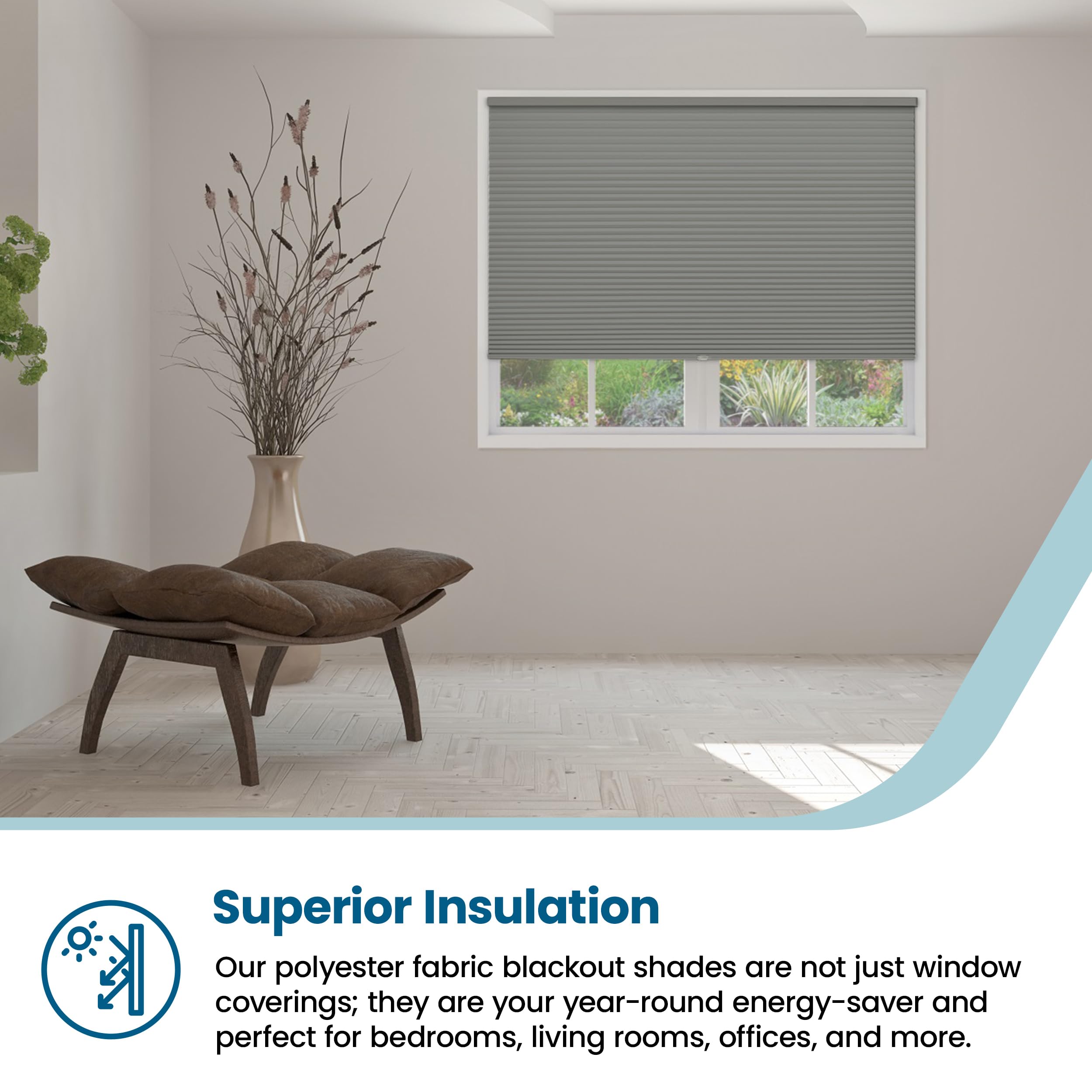 BlindsAvenue Cellular Honeycomb Cordless Shade, 9/16" Single Cell, Blackout, Antique Pewter, Size: 23.5" W x 48" H