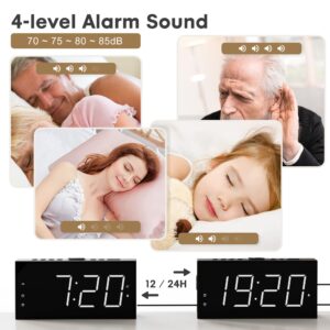 Digital Alarm Clock, 7.5" LED Big Number Clock for Bedroom with 2 Alarms,USB Charging Port,Battery Backup,Dimmer,Adjustable Volume,12/24H,Simple Plug in Digital Clock for Home Bedside Desk Nightstand