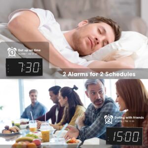 Digital Alarm Clock, 7.5" LED Big Number Clock for Bedroom with 2 Alarms,USB Charging Port,Battery Backup,Dimmer,Adjustable Volume,12/24H,Simple Plug in Digital Clock for Home Bedside Desk Nightstand