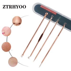 ZTRHYOO Blackhead Remover Pimple Comedone Extractor Tool Best Acne Removal Kit - Treatment for Blemish, Whitehead Popping, Zit Removing for Risk Free Nose Face Skin with Case(Rose, 4 Piece Set)