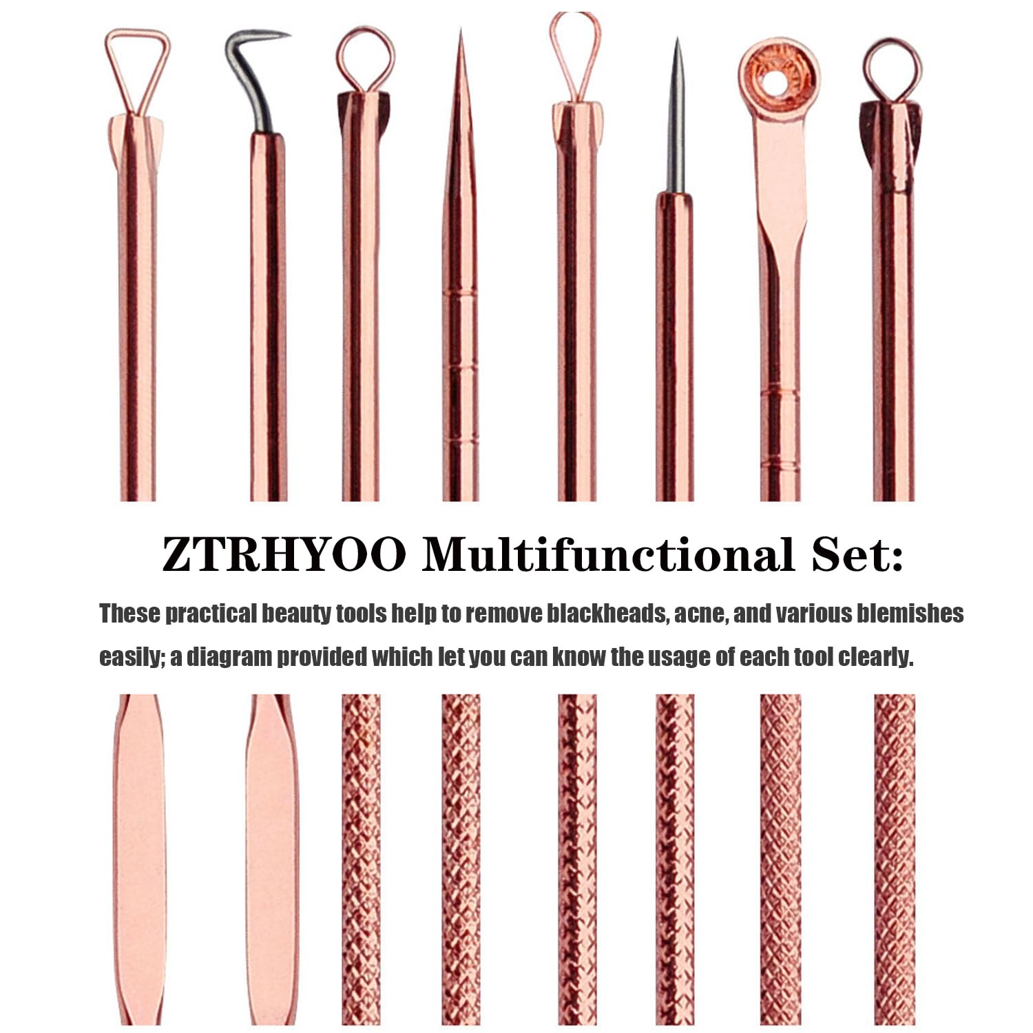 ZTRHYOO Blackhead Remover Pimple Comedone Extractor Tool Best Acne Removal Kit - Treatment for Blemish, Whitehead Popping, Zit Removing for Risk Free Nose Face Skin with Case(Rose, 4 Piece Set)