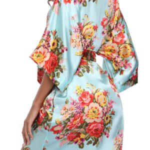 ABC-STAR Women's Floral Kimono Robes Short Satin Bathrobe Silky Sleepwear Dressing Gown for Wedding Getting Ready