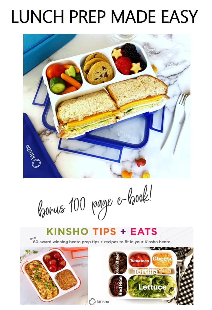 kinsho Camo Lunch-Box for Boys, Bento Box for Kids | Portion Containers for Snacks or School Lunches, BPA Free Boxes Meal Containers Loncheras Para Niños | Blue Camouflage 4 Compartments