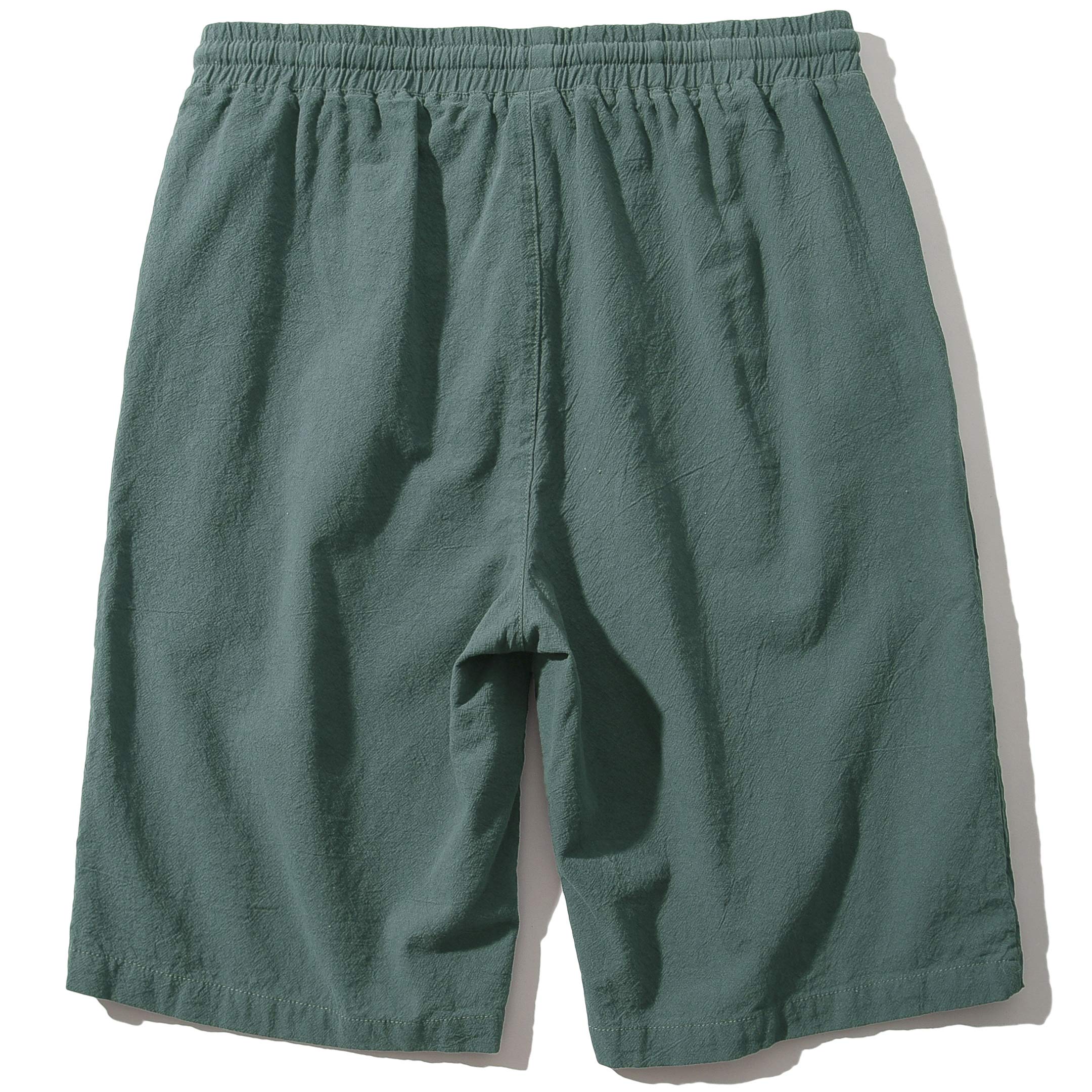 Men's Linen Casual Classic Fit 11 Inch Inseam Elastic Waist Shorts with Drawstring Army Green 2X-Large