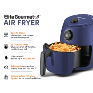 Elite Gourmet EAF-0201BG Personal 2.1 Qt. Compact Space Saving Electric Hot Air Fryer Oil-Less Healthy Cooker, Timer & Temperature Controls, 1000W, Quart, Blue Gray